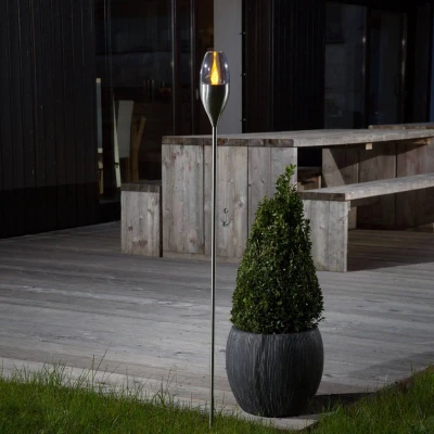 Afbeelding van Lindby LED lamp op zonne energie Jari, hoogte 122 cm, roestvrij staal, helder
