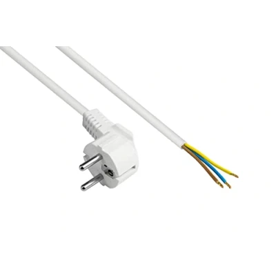 Afbeelding van Good Connections P0185 W030 netsnoer type E+F (CEE 7/7 hoek) met geïsoleerde uiteinden en toevoerleiding 1,00 mm², 3 m, wit