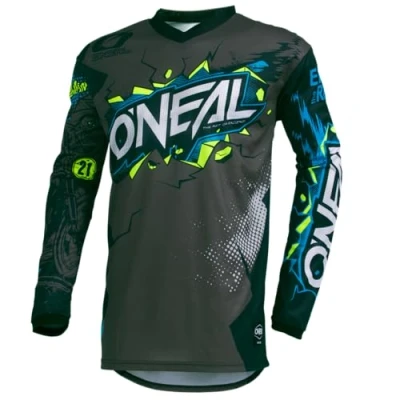 Afbeelding van O&#039;NEAL Mountainbike Motocross Shirt Lange Mouwen Kinderen MTB MX DH FR Downhill Freeride Ademende stof, Gewatteerde elleboogbescherming Element Jeugdtrui, Grijs, M