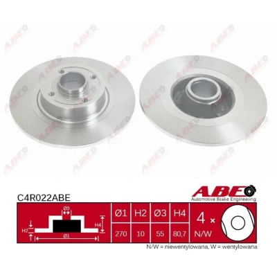 Afbeelding van ABE C4R022ABE Remschijf Achteras 270 10 4 volledig Zonder wiellagerset RENAULT: MEGANE 2, SCENIC GRAND MITSUBISHI: Outlander 2 SUV