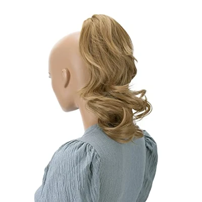 Afbeelding van Prettyshop H135 Paardenstaart om vast te klikken, gegolfd, met vlinderclip, hittebestendig, 35,6 cm, donkerblond, synthetisch vezel