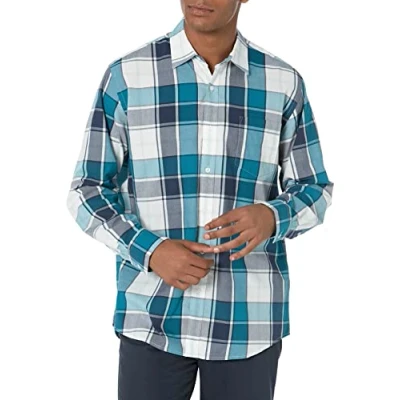 Image de Amazon Essentials Chemise en Popeline à Manches Longues, Style Décontracté, Coupe Standard Men&#039;s, Bleu Sarcelle Blanc Grand Plaid, XL