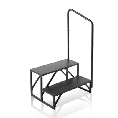Image de VEVOR Marchepieds pour Camping cars 2 Marches, Escabeau de Caravane Charge 199,58 kg, Acier au Carbone Épaissi, avec Main Courante, Antidérapant Entrée et Sortie en Toute Sécurité, Remorque