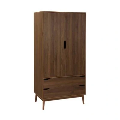 Afbeelding van sweeek Vintage kledingkast, walnootkleurig hout, 2 deuren, laden, 1 roede