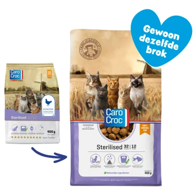Afbeelding van Carocroc Sterilised Gevogelte&amp;Rijst&amp;Visolie Kattenvoer 400 g