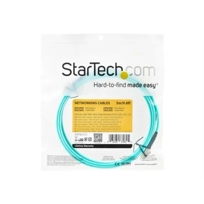 Image de StarTech.com Aqua OM4 duplex Multimode Fiber 3m/ 9 ft 100 Gb 50/125 LC to Patch Cable (450FBLCLC3) Câble réseau multi mode (M) pour 3 m fibre optique 50 / 125 microns turquoise
