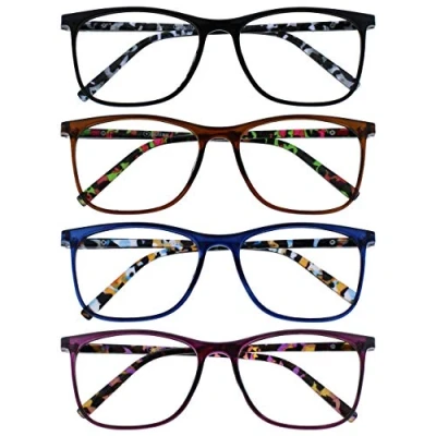 Afbeelding van OPULIZE Arc Pack RRR66 1235 Leesbril, 4 grote leesbrillen, zwart, bruin, blauw, paars, mannen en vrouwen, +3,50, zwart/bruin/blauw/paars