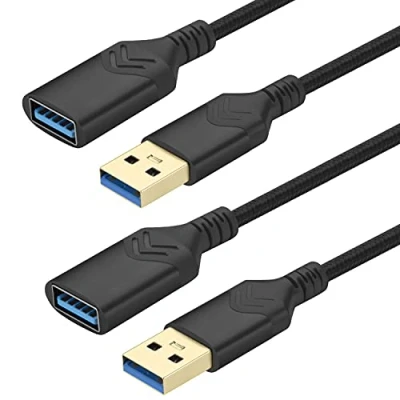 Afbeelding van USB 3.0 verlengkabel, 1,5 m, High Speed stekker naar bus voor Playstation/Xbox/USB stick/kaartlezer/harde schijf/toetsenbord/printer/scanner (zwart, m)
