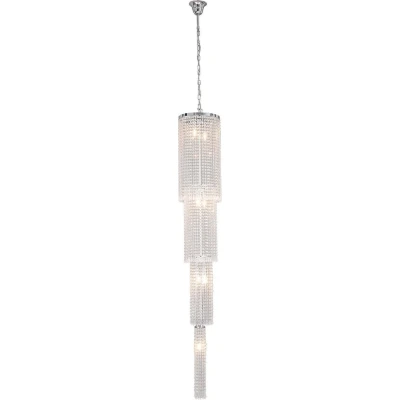 Afbeelding van LumiLamp Kroonluchter Ø 30x185/245 cm Zilverkleurig Ijzer Glas Driehoek Hanglamp