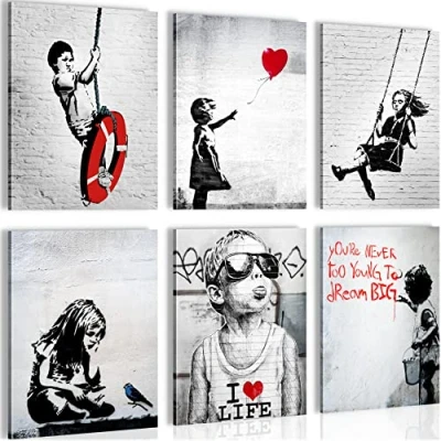 Afbeelding van Banksy 90 x 80 cm Meteen ophangen muurdecoratie wanddecoratie woonkamer canvas schilderijen slaapkamer