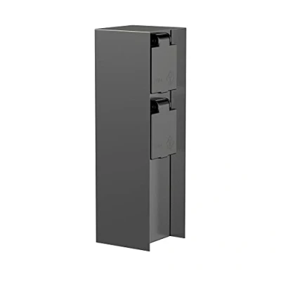 Afbeelding van ledscom.de POMI tuincontactdoos zuil voor buiten, IP44, 2x, roestvrij staal, antraciet, vierkant, 23 cm, buitenstopcontact, tuinstopcontact, toren