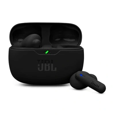 Afbeelding van JBL Wave Beam 2, draadloze bluetooth hoofdtelefoon, ruisonderdrukking, 40 uur batterijduur, Pure Bass geluid, smart ambient technologie en multipoint verbinding, intra op schacht design, zwart