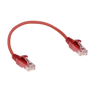 Afbeelding van ACT DC9530 LSZH U/UTP CAT6 Datacenter Slimline Patchkabel Snagless RJ45 Connectoren Rood 15 cm