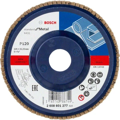 Image de BOSCH 2608601277 disque à lamelles X431 Standard pour métal, diamètre 125 mm, grain 120, type droit