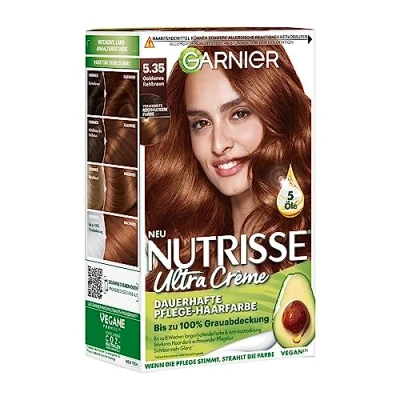 Afbeelding van Garnier Nutrisse duurzame verzorging haarkleur met naaste vruchtoliën, kleuring 8 weken, ultra crèmekleur, 5,35 goudbruin