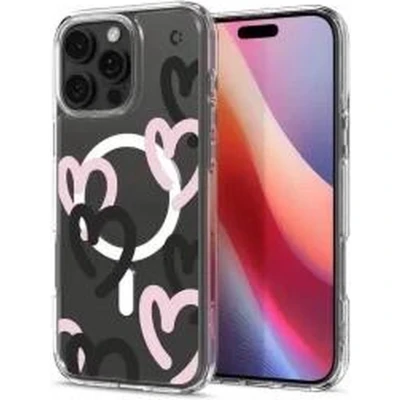 Afbeelding van Spigen Ultra Hybrid MagFit Hoesje Geschikt voor Apple iPhone 16 Pro Compatibel met MagSafe Back Cover Hearts Zwart Roze
