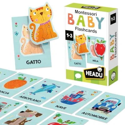 Afbeelding van Headu Montessori Baby Flashcards luisteren en uitspraak de eerste woorden It21666 educatief spel voor kinderen, 1 3 jaar, gemaakt in Italië