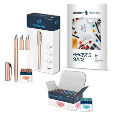 Afbeelding van Schneider Callissima 399456 kalligrafieset (vulpen met 3 veerbreedtes, 66 pastelpatronen in 8 kleuren, handlettergids) Kleur behuizing: abrikoos