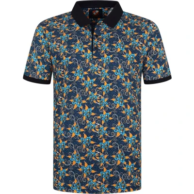 Afbeelding van Suitable Polo Bloemen Donkerblauw maat L heren met Modern fit Pasvorm Katoen Herenkleding Poloshirt
