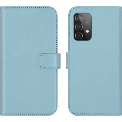 Afbeelding van Selencia Hoesje Geschikt voor Samsung Galaxy A52 (4G) / A52s (5G) Met Pasjeshouder Echt Lederen Bookcase Lichtblauw