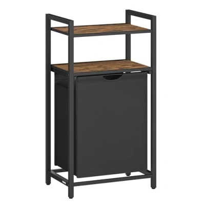 Afbeelding van VASAGLE wasmand, vuile opslag 1 vak, afneembare zak van Oxford stof, 2 planken, metalen frame, 65 l, rustiek bruin en zwart BLH212B01