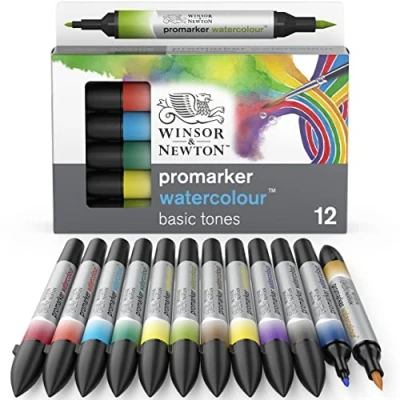 Afbeelding van Winsor &amp; Newton Promarker Watercolour viltstiften, 12 stuks, basiskleuren en