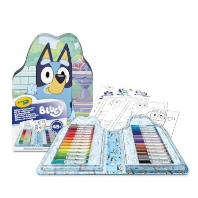 Afbeelding van Crayola Kleurkoffer en stickers, Bluey, viltset, kleurplaten, 45 stuks, creatief cadeau voor kinderen, vanaf 5 jaar, 04 0784
