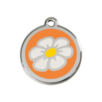 Afbeelding van Daisy Flower Orange roestvrijstalen hondenpenning medium/gemiddeld dia. 3 cm RedDingo