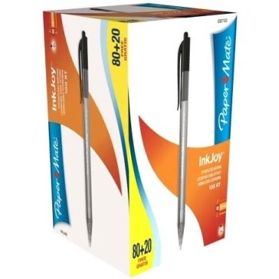 Image de Paper Mate Inkjoy 100 Lot De 80 + 20 Stylos À Bille Rétractables Pointe Moyenne Noir