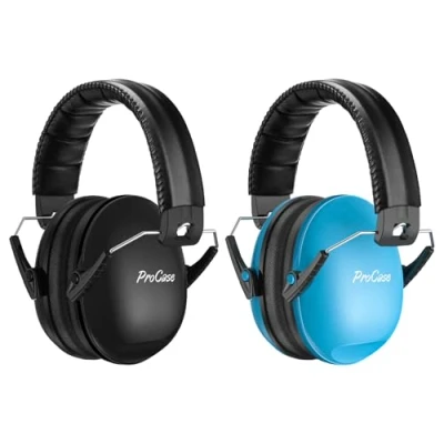 Afbeelding van ProCase 2 stuks NRR 21 dB oorbeschermers voor kinderen, gehoorbescherming autisme, zwart en blauw