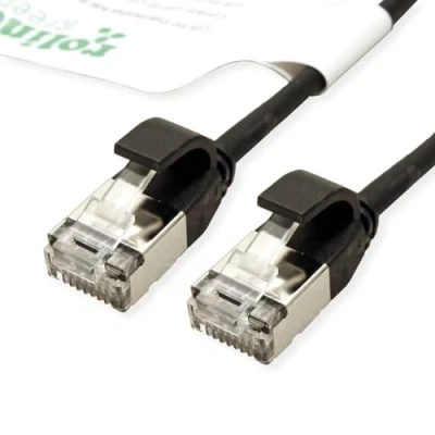 Afbeelding van ROLINE GREEN F/UTP DataCenter Patchkabel Cat.6A (Class EA), LSOH, extra dun, zwart, 0,5 m