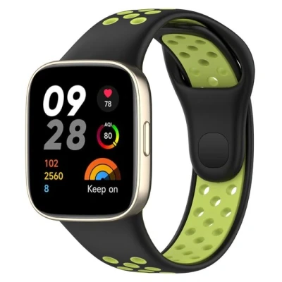 Afbeelding van Siliconen sportband Zwart met groen Xiaomi Redmi Watch 3