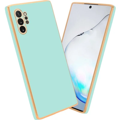 Afbeelding van Cadorabo Hoesje geschikt voor Samsung Galaxy NOTE 10 PLUS in Glossy Mintgroen Goud Beschermhoes Case Cover van flexibel TPU silicone en met camerabescherming