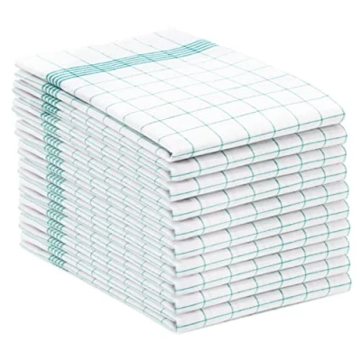 Afbeelding van ZOLLNER Set van 10 theedoeken, 100% katoen, 50x70 cm, turquoise geruit