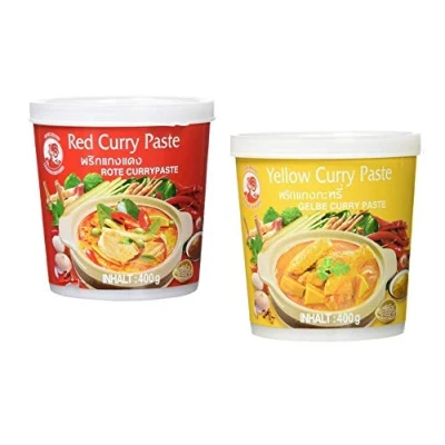 Afbeelding van Cock Brand Currypasta, 2 x 400 g, soorten, 1 blik rood en geel