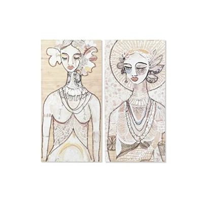 Afbeelding van Schilderij DKD Home Decor 60 x 3,7 120 cm Vrouw Koloniaal (2 Stuks)