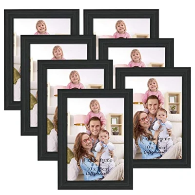 Afbeelding van Giftgarden Set van 7 fotolijsten 10 x 15 cm voor foto&#039;s en zwart wandcollage tafel cadeau vriend