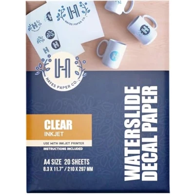 Afbeelding van Hayes Paper Co. Transparant decalpapier, inkjet, 20 vellen premium A4 formaat, bedrukbaar, wateroverdracht.