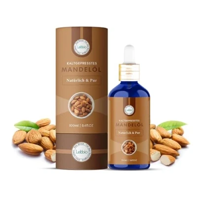 Afbeelding van LEBBIO Amandelolie 100 ml [100% natuurlijk en zuiver] ideaal voor haar lichaamsverzorging, aromatherapie als basisolie massageoliën veganistisch, geurvrij,