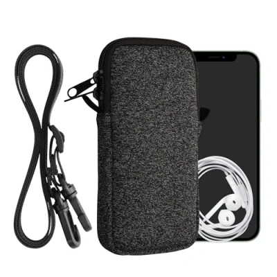Afbeelding van kwmobile Tasje voor smartphones XXL 7&quot; Hoesje van neopreen in antraciet / wit Phone case met nekkoord