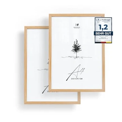 Afbeelding van 2 x fotolijsten DIN A4 21 30 cm natuurlijk houten lijst, verpakking, posterlijst 29,7 cm, kleine collage, fotolijst, poster, echt hout, fotolijst in