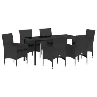 Afbeelding van vidaXL 7 Persoons Tuin Eetset met Kussens Zwart Poly Rattan