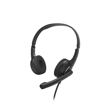 Afbeelding van Hama Hoofdtelefoon met microfoon (bekabelde USB A hoofdtelefoon, AUX, stereo kabel, pc headset microfoonarm en nekband, 2 m audiokabel) zwart