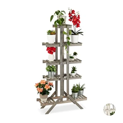 Afbeelding van Relaxdays plantenrek van hout bloementrap plantentrap etagère 5 etages shabby grijs