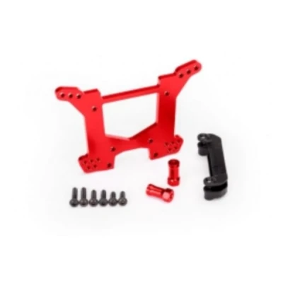 Afbeelding van Shock tower, rear, 7075 T6 aluminum (red anodized) (1)/ body mount bracket (1)