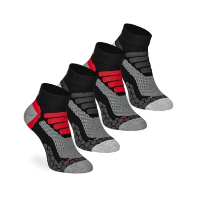 Afbeelding van mehrstrumpf Coolmax Lot de 4 paires chaussettes randonnée courtes pour homme et femme Rembourrage anti bulles Protection en tissu éponge femme, (noir/rouge), 45 47 EU