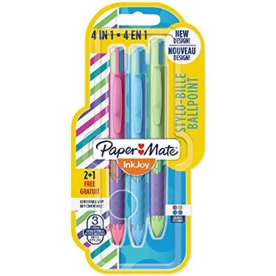 Afbeelding van Paper Mate 4 kleuren Balpen Inkjoy Quatro Joie De Vivre, Blister 2 + 1 Gratis