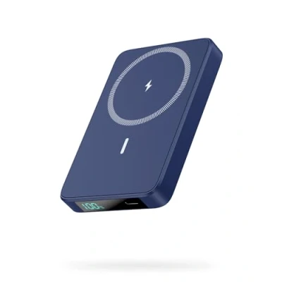 Afbeelding van HETP Magnetische powerbank, 10800 mAh, PD 20 W, snel draadloos opladen, met USB C ingangen en uitgang led display, powerbank compatibel iPhone 16/15/14/13, voor Magsafe, blauw