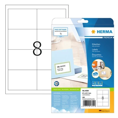 Image de Herma Premium 4359 étiquettes adhésives permanentes A4 97 x 67,7 mm (200 étiquettes) blanc