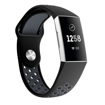 Afbeelding van Fitbit Charge 3 &amp; 4 siliconen DOT bandje Zwart + Grijs Maat: Large